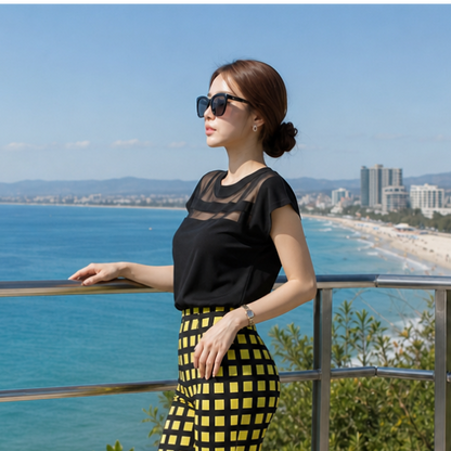 Blusa Tipo Tulle Negra y Transparente para Mujer - Top de Verano