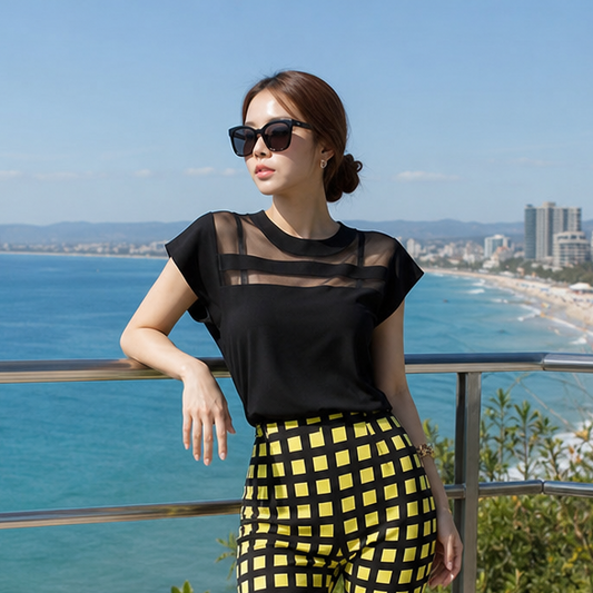 Blusa Tipo Tulle Negra y Transparente para Mujer - Top de Verano
