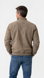 Álvaro | Bomber in camoscio color talpa con collo alto e polsini a coste