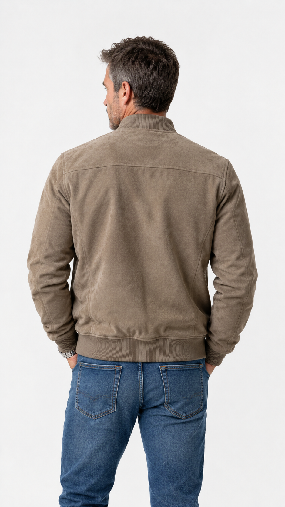 Álvaro | Chaqueta bomber topo de ante con cuello alto y puños de canalé