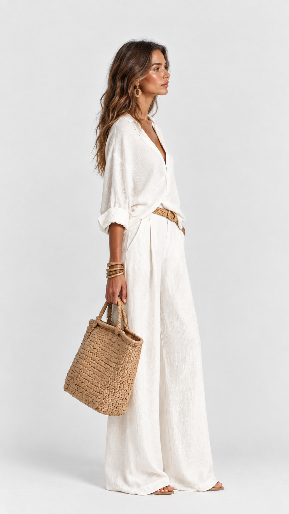 Elena | Conjunto mujer lino cruzado palazzo blanco