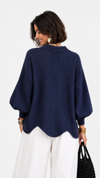 Carlota | Chaqueta de punto cuello polo manga abullonada bajo ondulado