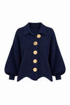 Carlota | Chaqueta de punto cuello polo manga abullonada bajo ondulado