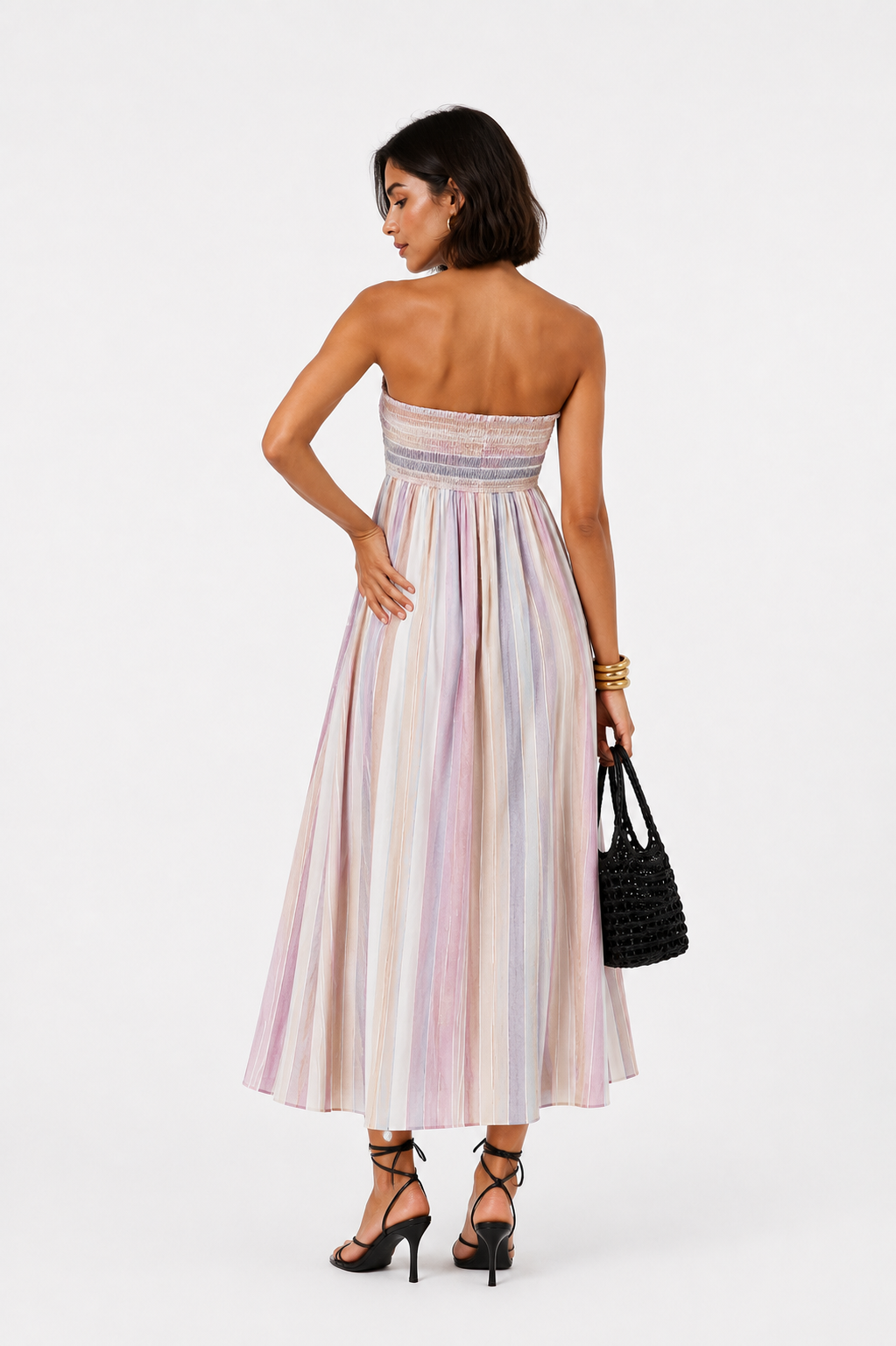 Valentina | Vestido mujer strapless plisado multicolor