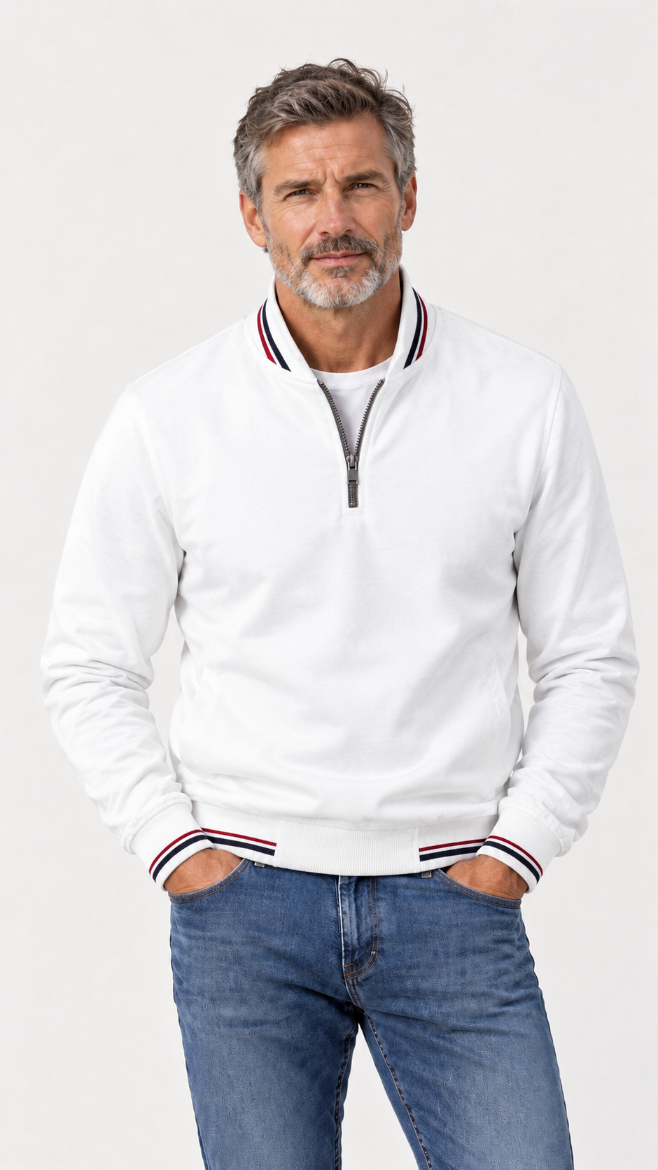 Javier | Chaqueta bomber ligera con cuello y puños de canalé a rayas