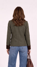 Victoria | Chaqueta de tweed en espiga con cuello y puños de terciopelo