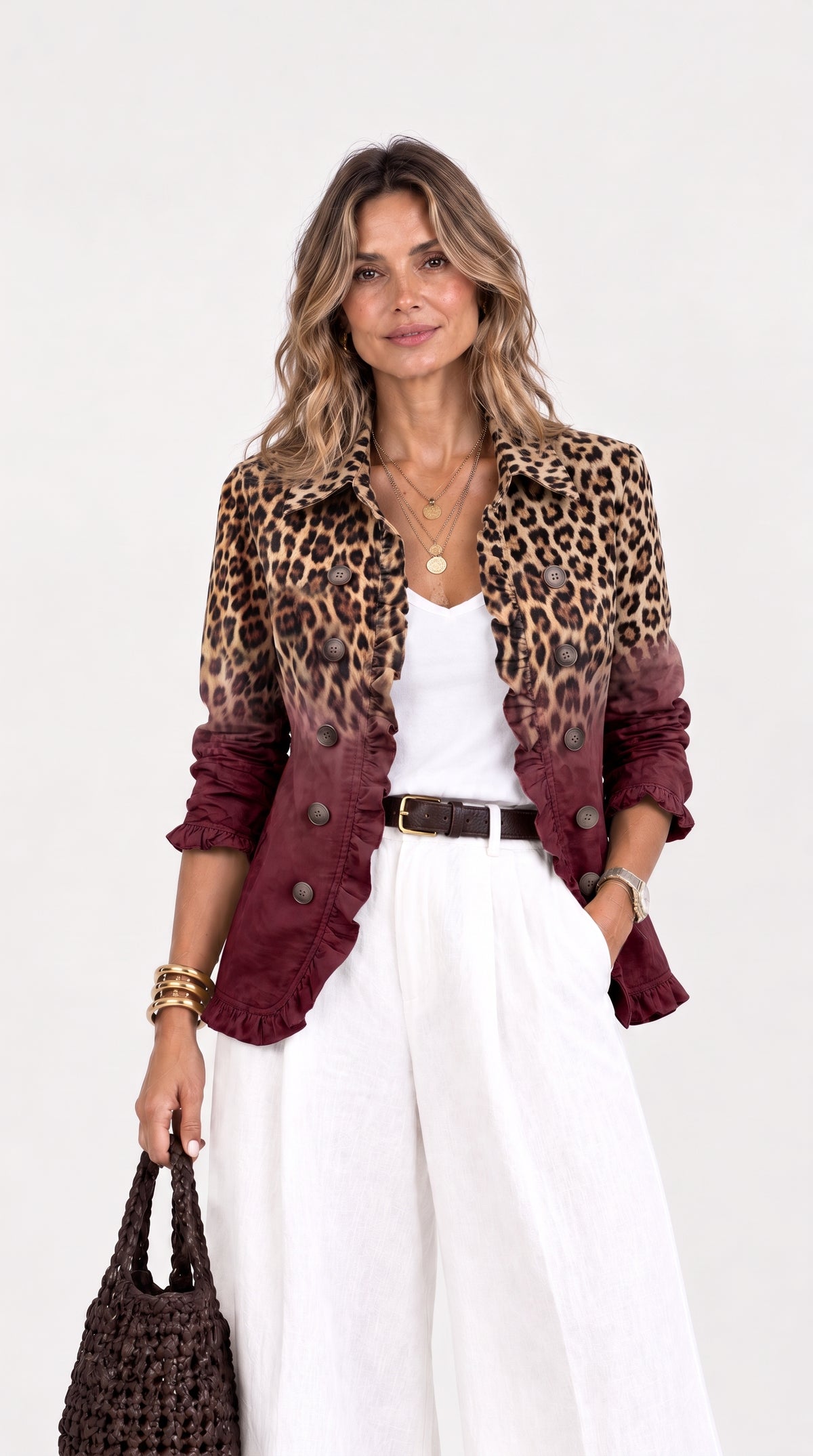 Jimena | Chaqueta estampada con volantes y doble botonadura