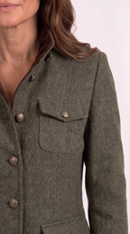 Victoria | Chaqueta de tweed en espiga con cuello y puños de terciopelo